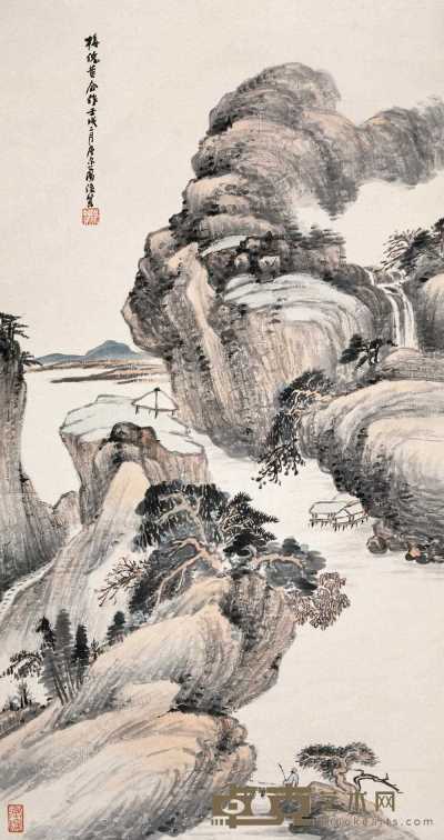 萧俊贤 江天石壁图 轴 89.3×46.9cm